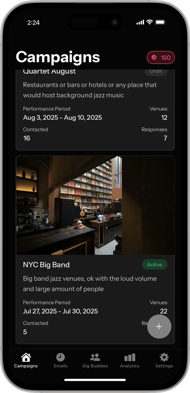 Gig App Artist Campaign Screen